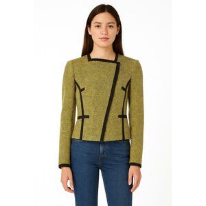 Karen Millen Yellow Tweed Cotton/Linen Zipper Jacket Blazer Sz 8